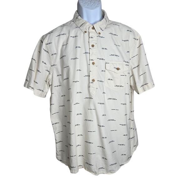 American Eagle Mens Geometric Print Shirt XL Cream Button Down 100% Cotton - Picture 1 of 9